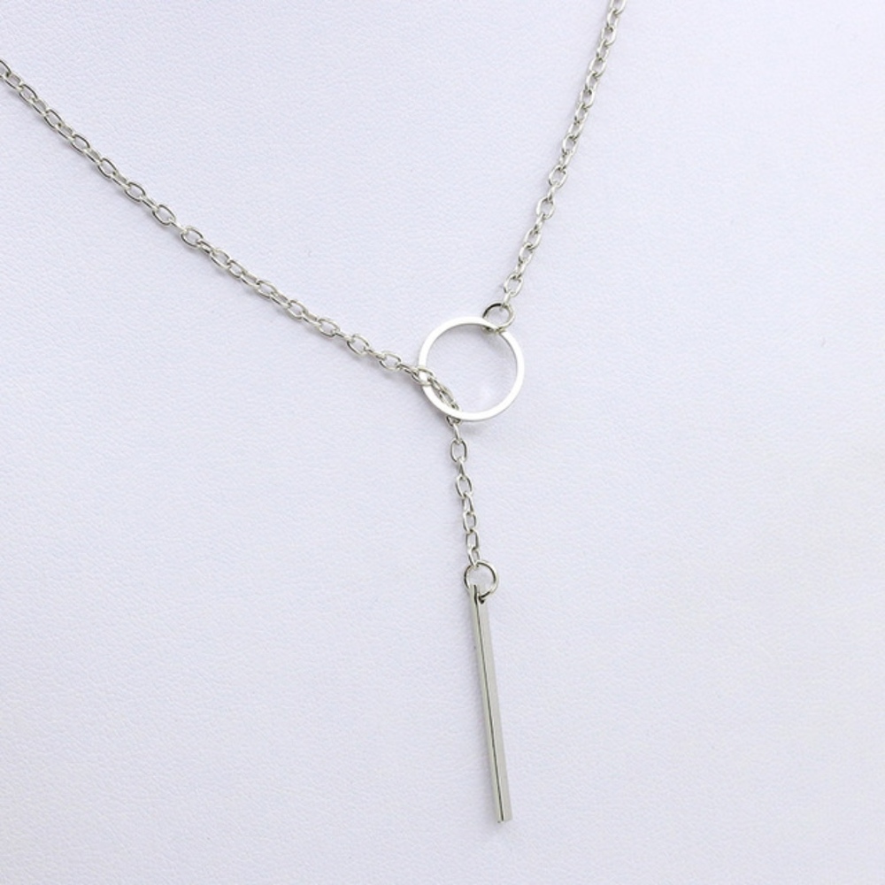 Circle and Bar Simple Necklace Gold - Picture 1 of 2